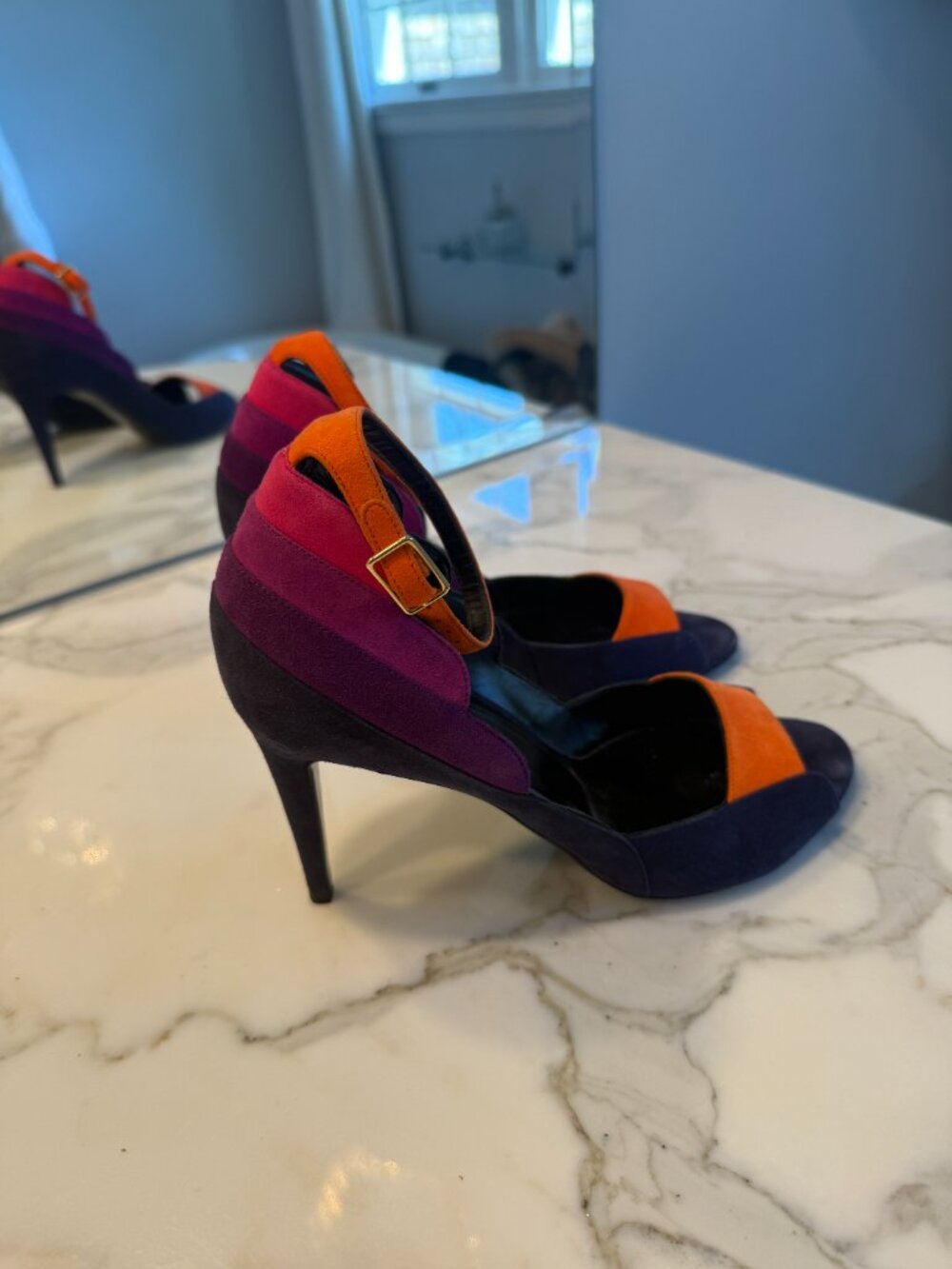 Pierre Hardy "Roxy" Colorblock Suede Peep-Toe Heels Size 36.5